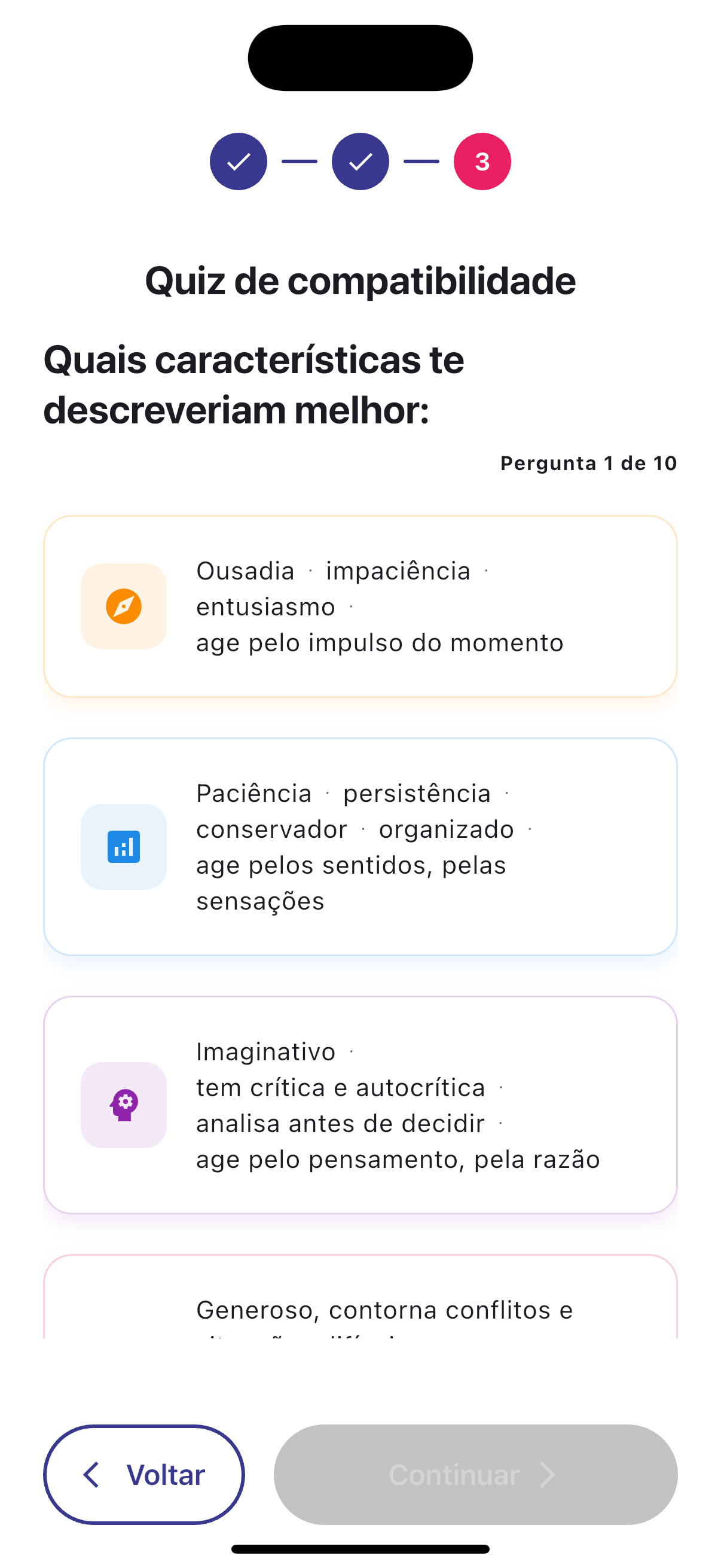 Quiz para identificar seu perfil.